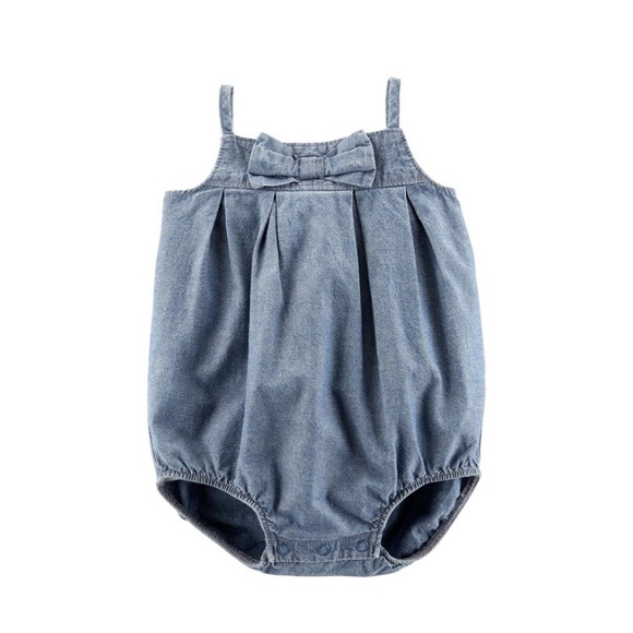 Carter’s Baby Girl Sleevless Jeans Color Romper - Picture 1 of 5